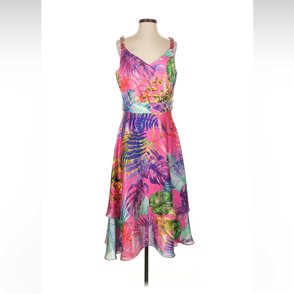 Serpil hot pink tropical print satin dress, size 3 or US Med